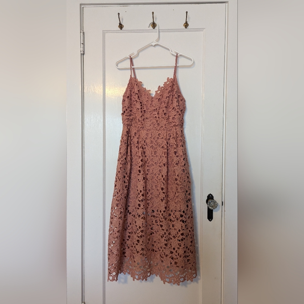 ASTR Floral Lace Aline Midi Dress in blush peach